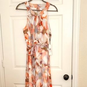 Calvin Klein halter dress multi coral floral size 10 New With Tag